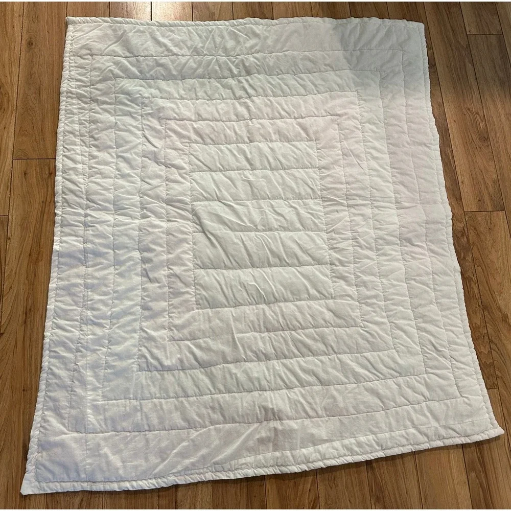 Handmade Pink Bunny Gingham Baby Quilt Floral Nursery Blanket 42x50